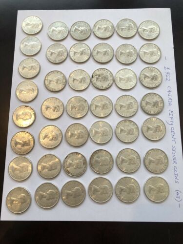 1962 Canada - Fifty Cent (Half Dollar) Elizabeth II Coin Silver -Lot Of 43 Coins