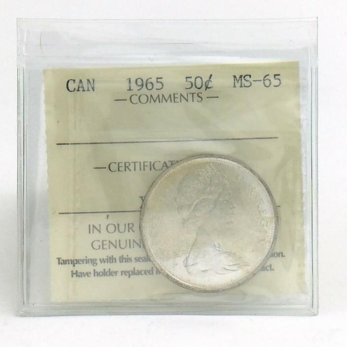 ICCS Graded Mint State 65 Canada 1965 Fifty 50 Cent Half Dollar Coin I870