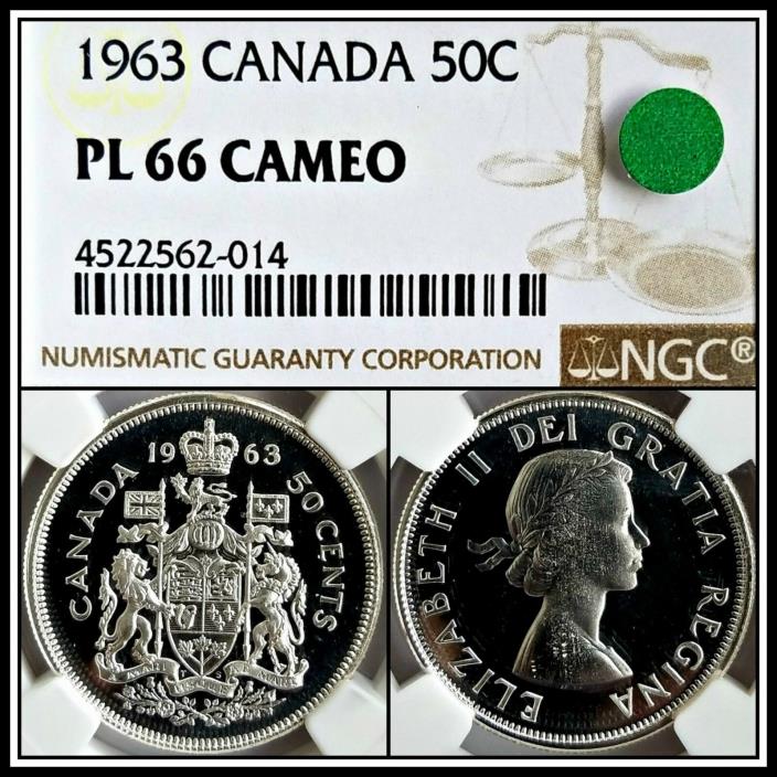 1963 Silver Canada Proof-like 50 Cents Half Dollar NGC PL 66 Cameo 50c Gem Coin