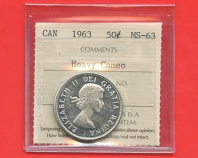 1963 Canada Silver 50 Cents Graded ICCS MS63 Certification # PV 497 Heavy Cameo