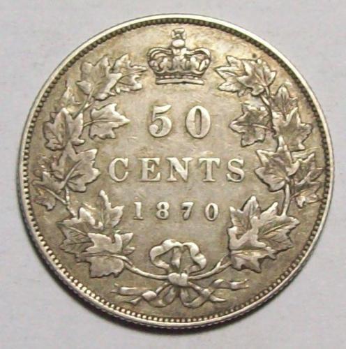 1870 LCW  CANADA HALF DOLLAR  50 CENT  AU 50