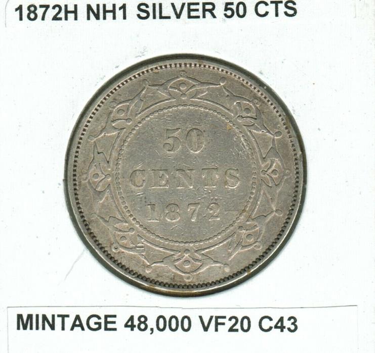 1872-NH1 SILVER NEWFOUNDLAND 50 CENTS NICE CONDITION