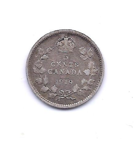 1919 Canada Silver 5¢ Nickel 5 cents