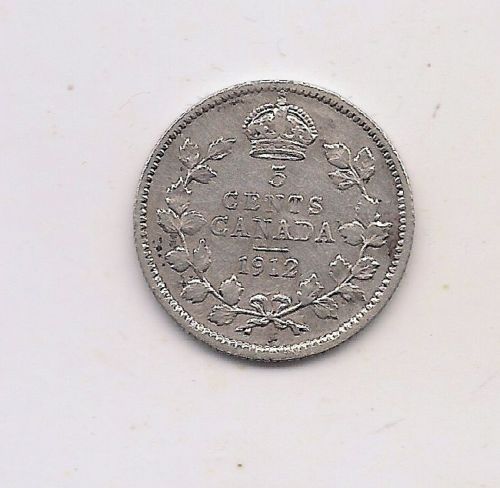 1912 Canada Silver 5¢ Nickel 5 cents