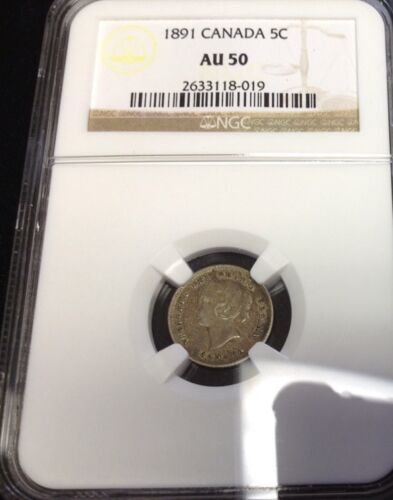 1891 5C Canada Sterling Silver 5 Cents NGC AU50