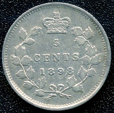 1898 Canada Silver 5 Cent Coin (1.16 grams .925 Silver)