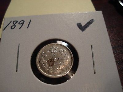 1891 - Canada - 5 cent coin - silver Canadian nickel