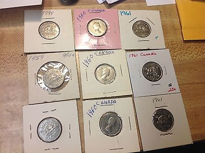 1959, 1960, 1961 Canada Nickels, 5 Cents, 3 Different Dates  Canadian