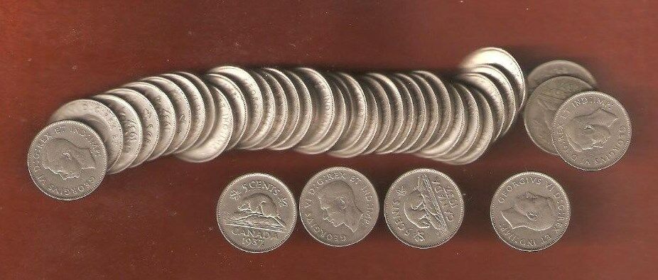Roll of 40 1937 Dot King George VI Nickels Nice Collectable Coins E310