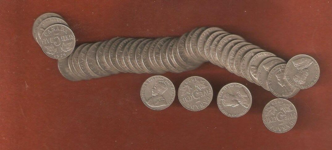 Roll of 40 1929 King George V  Five Cent Coins All Nice Collectable Coins E47