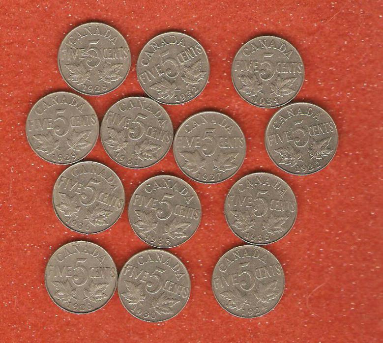13 Different Canada King George V five Cent Coins all nice coins M80