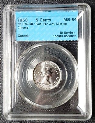 1953 Canada 5 Cents Coin ***CCCS Graded MS-64 NSF Missing Chrome*** RARE