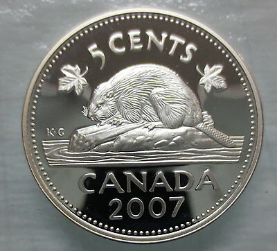 2007 CANADA 5 CENTS PROOF SILVER NICKEL HEAVY CAMEO COIN