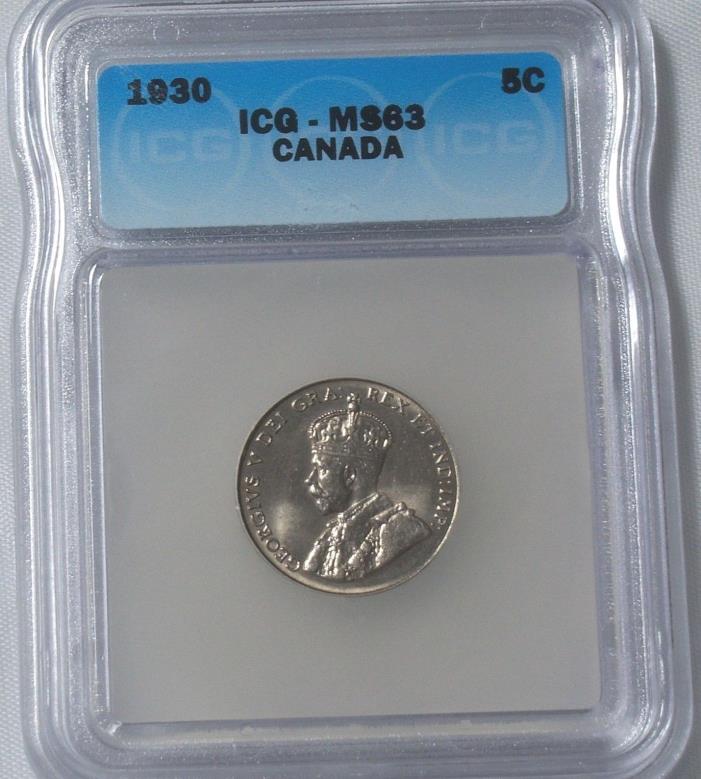 1930 Canada 5 Cent ICG MS63 KM# 29