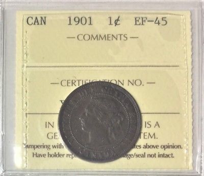 1901 Canada  1 Cent  ICCS Certified EF-45  # 35307