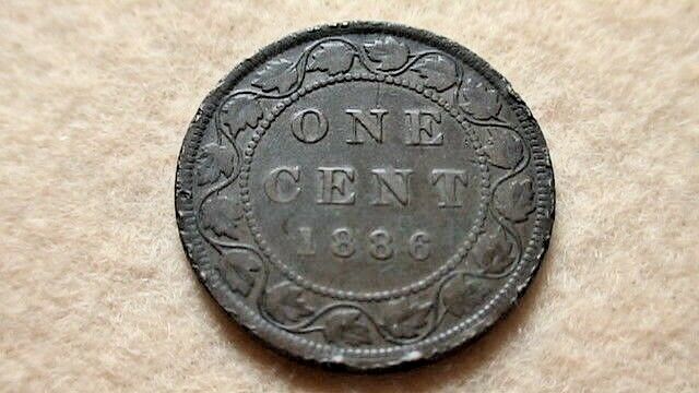 1886- No Mint Mark Canada One Large Cent 1C Coin