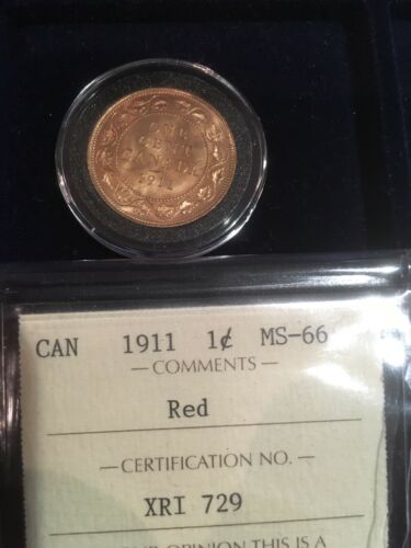 1911 Canada Large Cent ICCS MS-66 RED. Full Lustre.