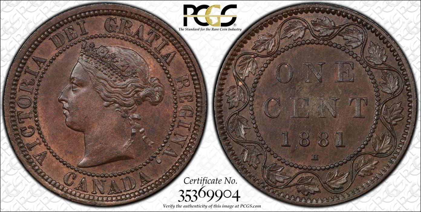 Canada 1881-H Large Cent Doubled Die Obverse PCGS MS-62 BN