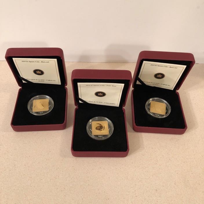 (3) CANADA 2010 $3 SQUARE COIN... BARN OWL...POLAR BEAR...MINT IN CASE W/ COA
