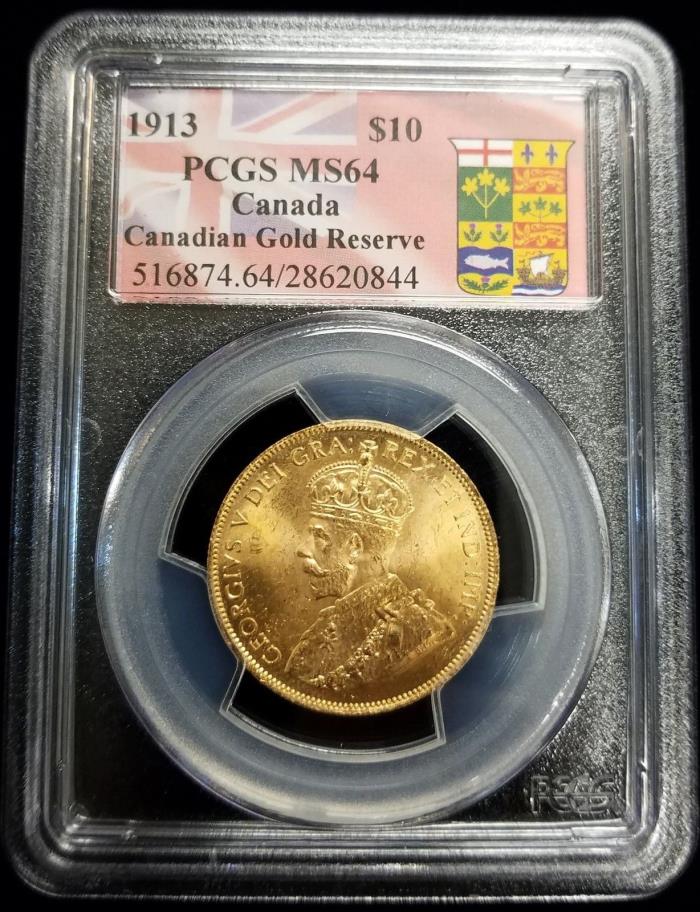 1913 $10 Canada Gold Coin from the Canadian Gold Reserve Hoard PCGS MS64