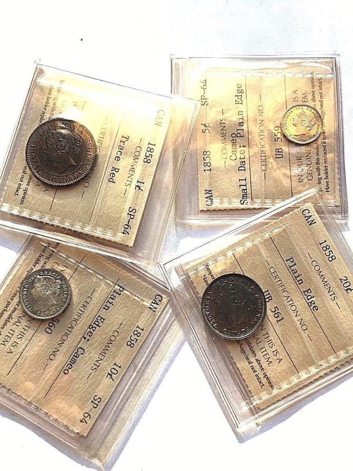 Canadian 1858 Specimen Set, ICCS Graded! All SP-64, except 20 Cent is SP-63