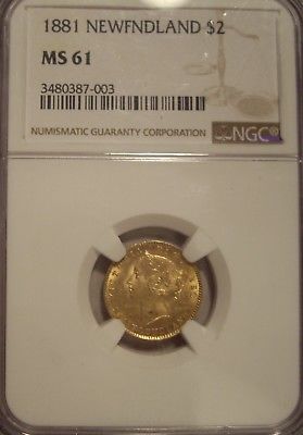 Canada Newfoundland 1881 $2 Gold - NGC MS-61