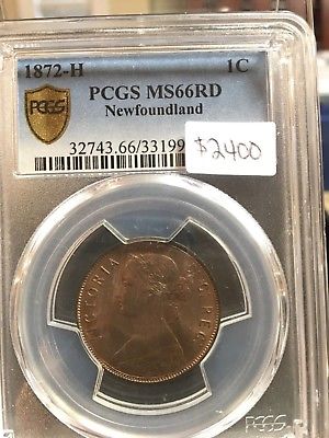 **1872H** Newfoundland, 1 Cent, PCGS Graded, **MS-66** WOW