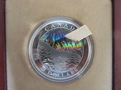 2004 Canada 20 Dollars Silver Coin Northern Lights w/ Wooden Box