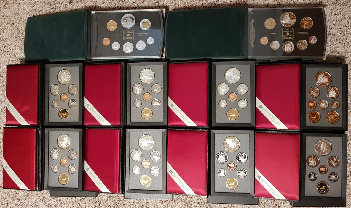 10 Canadian Proof Sets Each Year 1990 to 1999 from the Royal Cnd Mint with COA