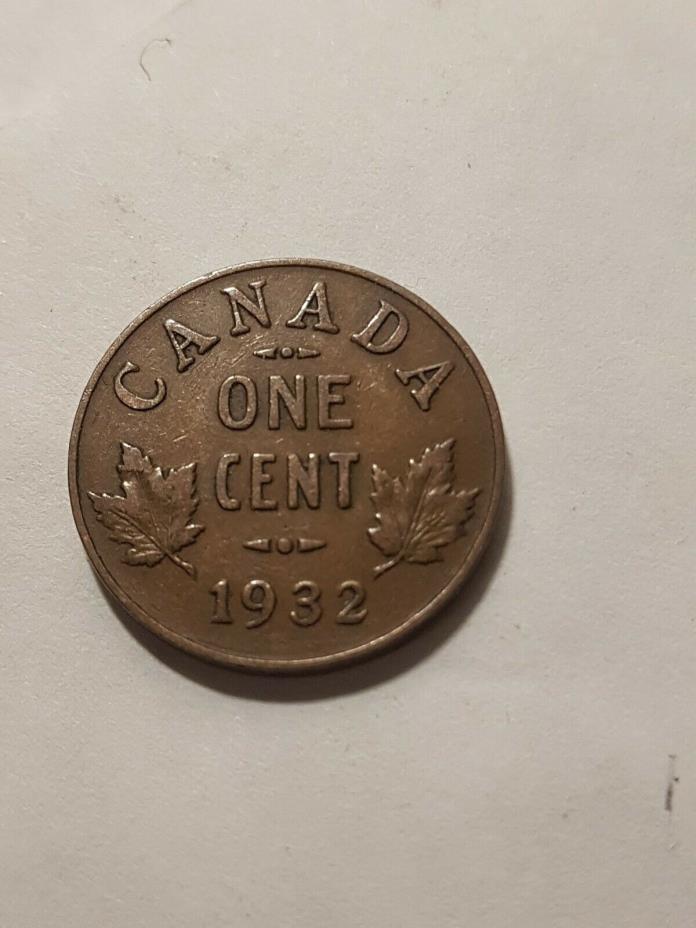Canada 1 Cent 1932 George V  Canadian Penny Copper Coin