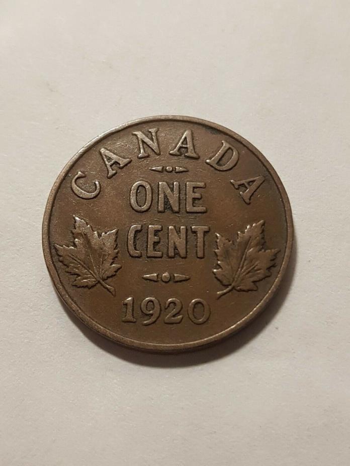 Canada 1 Cent 1920 George V  Canadian Penny Copper Coin