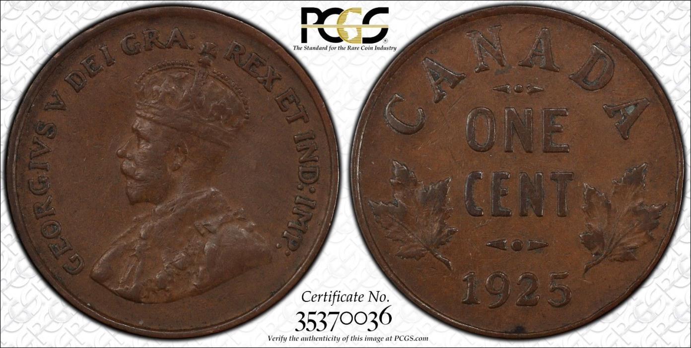 Canada 1925 Small Cent PCGS AU-50