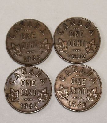 Canada Coin 1932 1 Cent George V. Bronze. 4 Pcs.