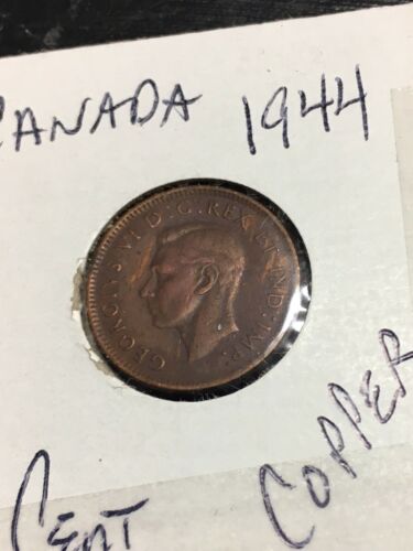 King George VI 1944 Canada 1 Cent Coin WW2 COPPER Circulated FS