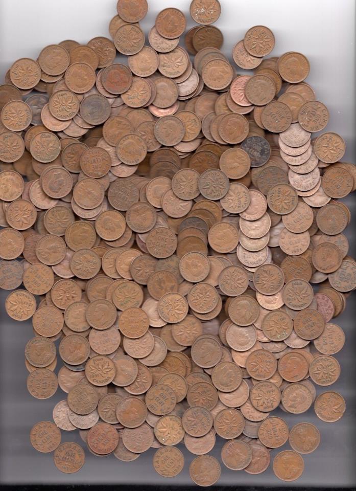 Lot of 750 George V & VI Small Cents 1920 -1952 VG - EF