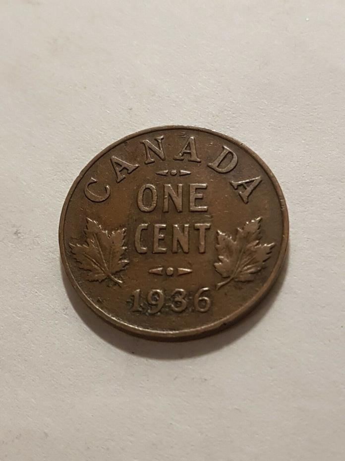 Canada 1 Cent 1936 George V  Canadian Penny Copper Coin