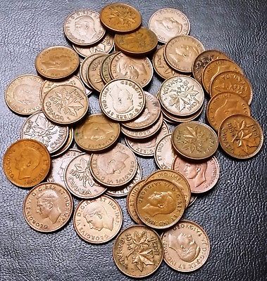 Lot of 50x Canada Small Cents Pennies - Dates: 1944 & 1945