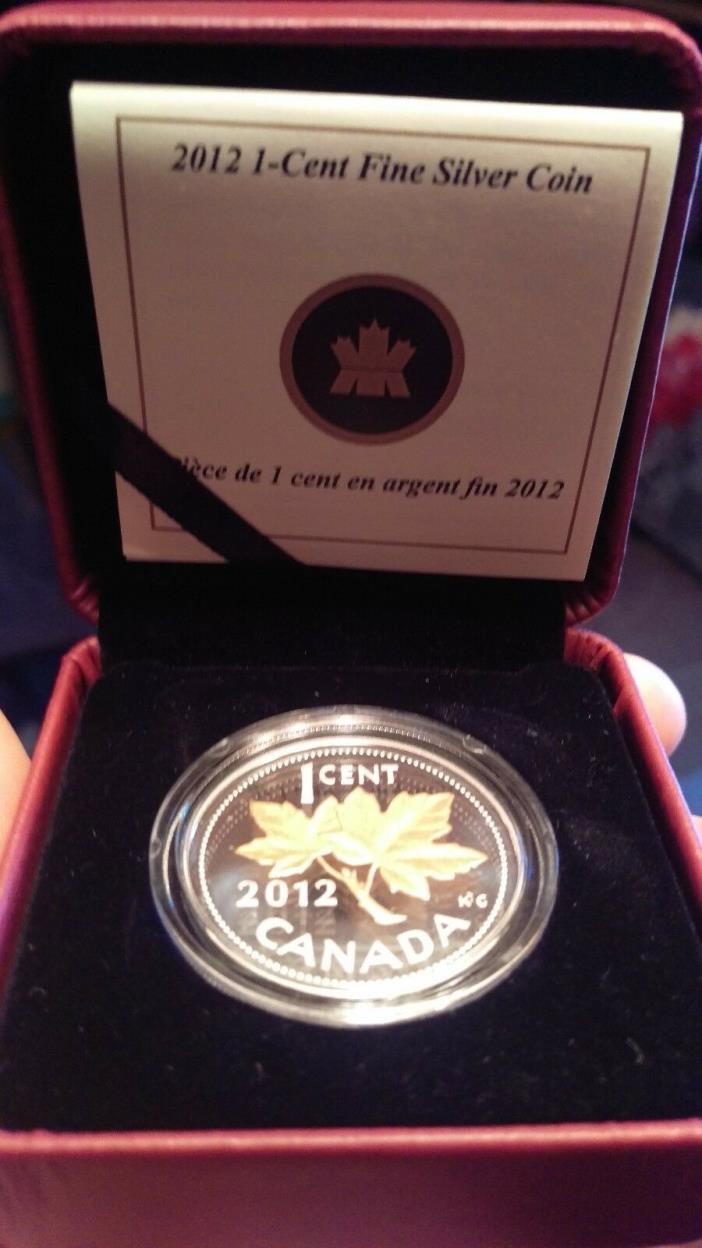 2012 Canada Silver Proof 1 Cent Gold Plated Coin Original Mint Packaging