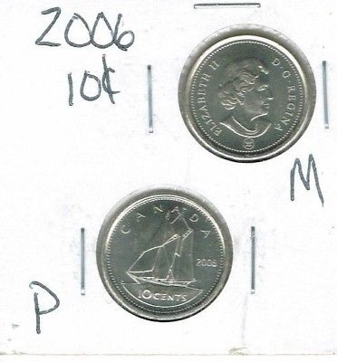 2006-P & Logo Canadian Brilliant Uncirculated 10 Cent (2) Coins!