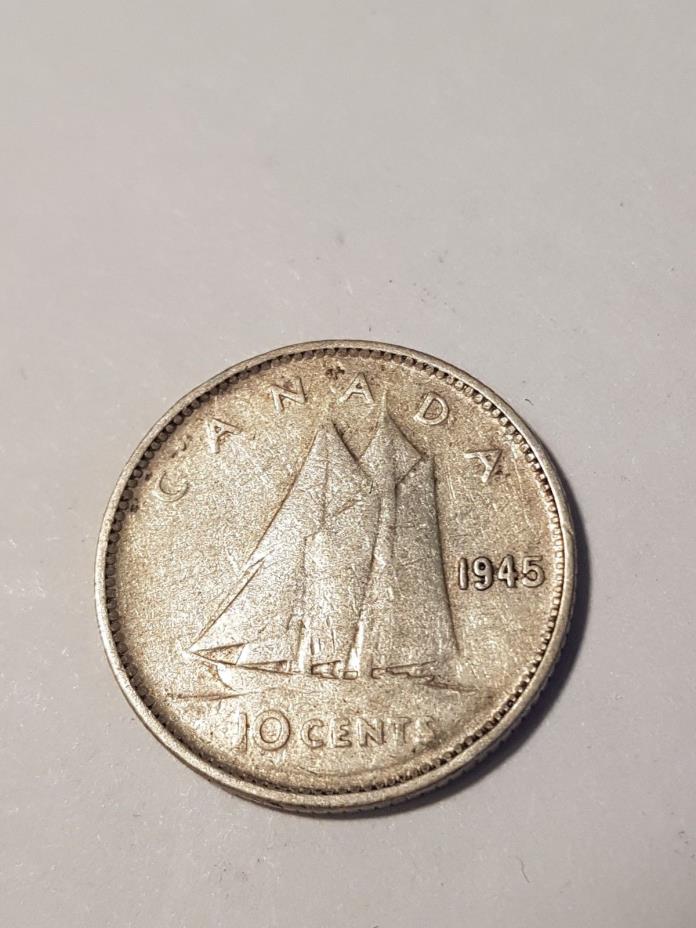 1945 Canada Silver 10 Cents Dime George VI Coin