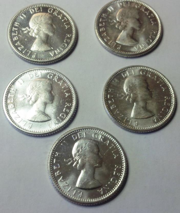 5 ea. (25 total) of 1955 -58 & 1962 10 Cents CH - GEM BU From Orginal Rolls