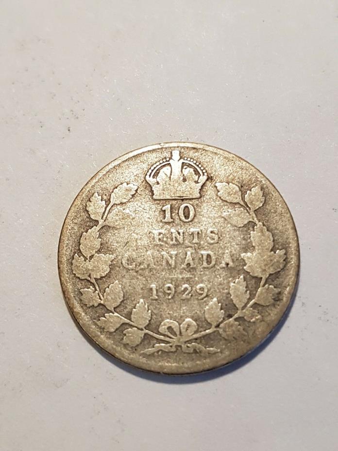 1929 Canada Silver 10 Cents Dime George V Coin