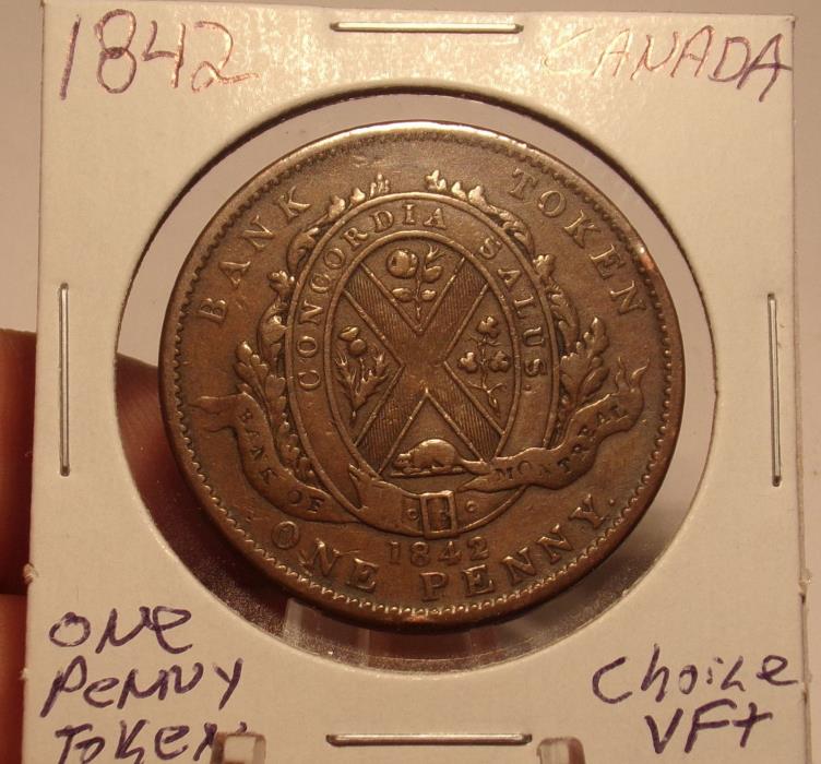 1842 Canada One Penny Token Choice VF+...Priced Below Wholesale.........Lot 2132
