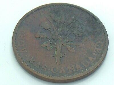 Lower Bas Canada Montreal Bouquet Un Sou with Agriculture Commerce Token I826