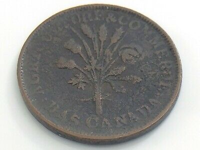 Lower Bas Canada Montreal Bouquet Un Sou with Agriculture Commerce Token I825