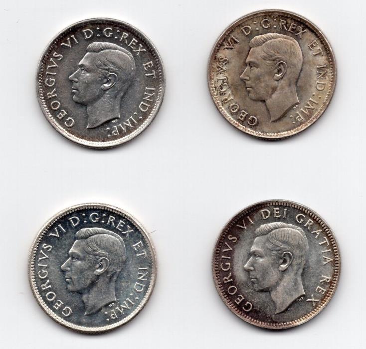 Grp of 4 Higher Grade George VI 25 Cents 1938 - 1951