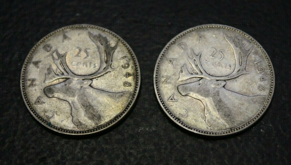 Canada 1948 25 Cents Silver - lot of 2x 25 cents