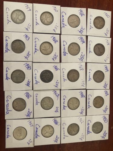 Silver Coins 20 Silver Canadian Quarters Circulated Condition