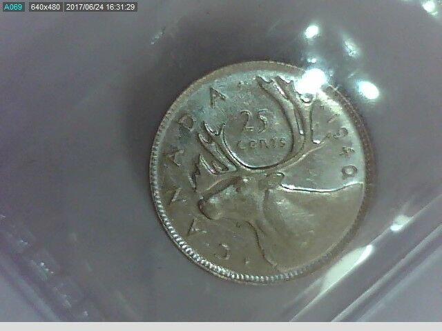 1940 Canadian Silver Quarter(25 cent) Coin ICCS MS 63