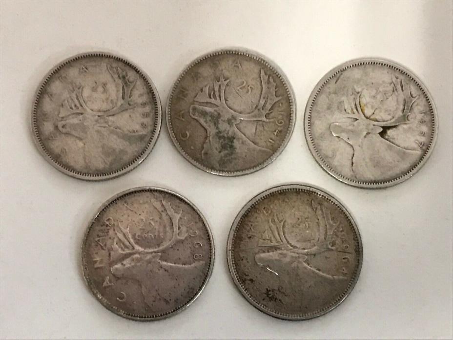 lots pieces monnaie canadienne  En Argent 1957 - 1941-1953-1964-1968 et autres